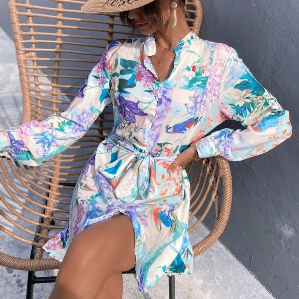 Belted Printed Shirt Dress